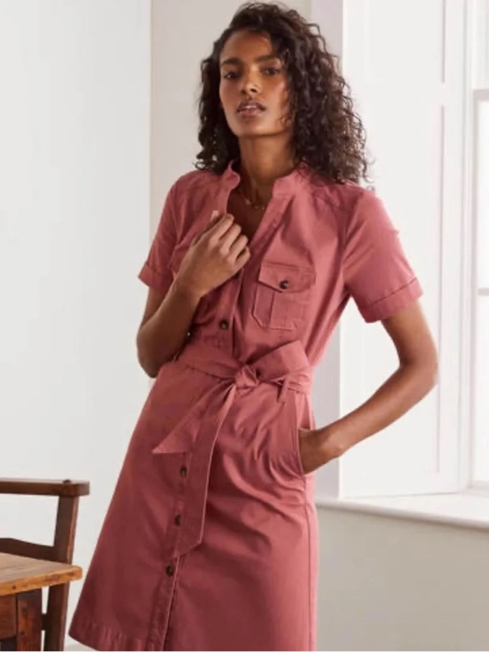Boden 12 Utility Belted Shirt Dress Stretchy Comfy Office Cotton Blend Washable